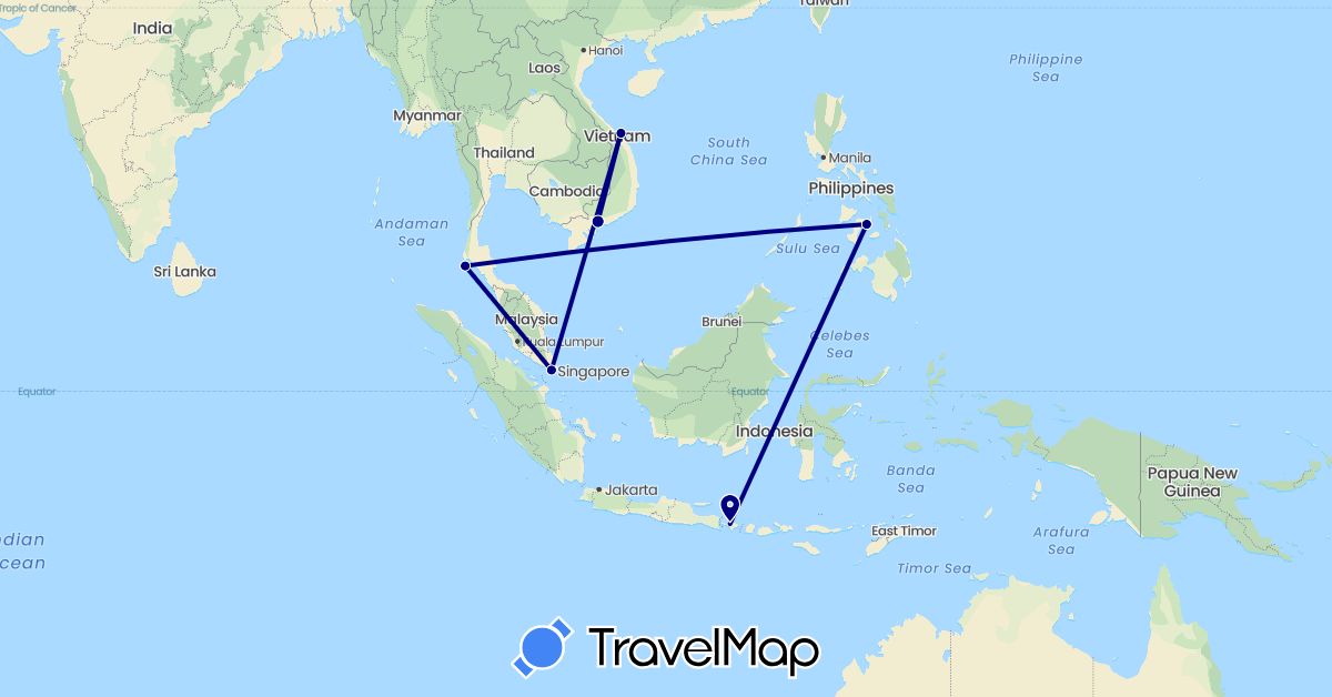 TravelMap itinerary: driving in Indonesia, Philippines, Singapore, Thailand, Vietnam (Asia)